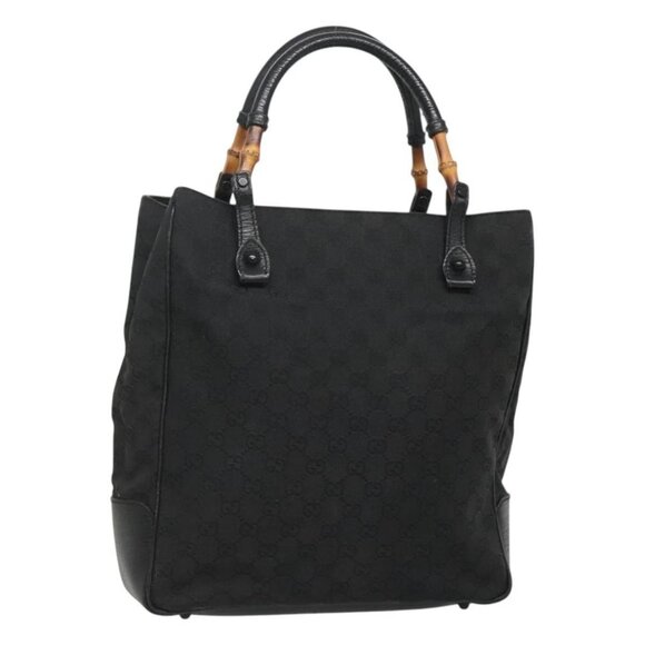 GUCCI GG Canvas Bamboo Tote Bag Black 112530 Auth am8242 - Picture 1 of 16